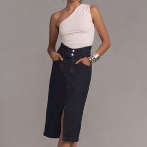 Anthropologie Pilcro The Arden Double-Waist Denim Midi Skirt Dark Wash Size 4